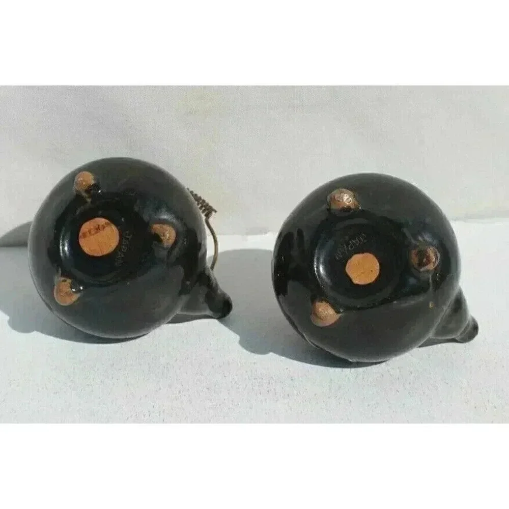 Vintage Redware Roosters Black Tea Pot Salt & Pepper Shakers Kettle Hand Painted
